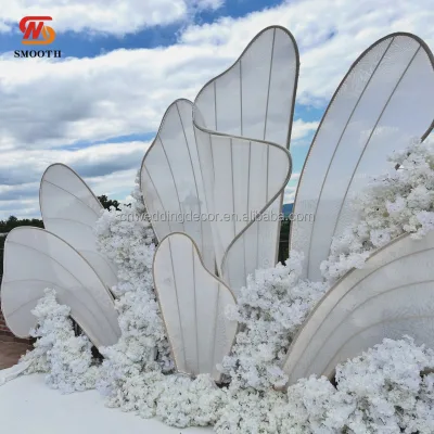 SMOOTH White Frame White Mesh Backdrop Floral Shaped Background for Wedding Venue Stage Decoration Props