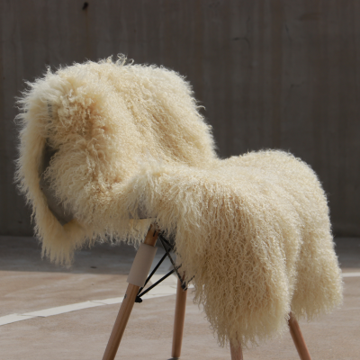 Real Sheepskin Panels Beige Color Mongolian Lamb Fur Pelts Long Curly Hairs/Lamb Fur Skin