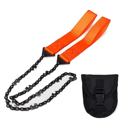 24-inch Portable Survival Chain Saw Chainsaws Emergency Camping Hiking Tool Pocket Hand Tool Pouch Outdoor Pocket Chain Saw