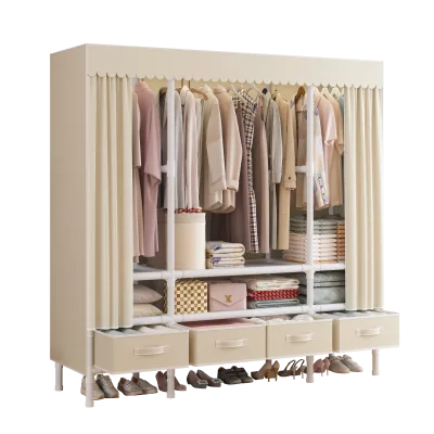 Modern Minimalist 2-Door 4-Drawer Wardrobe With Customizable Storage Contemporary Bedroom Furniture Made of Metal Home Hotel Use