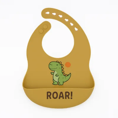 Custom Printing Summer Baby Bibs Waterproof Food Grade Silicone Bibs with Cartoon Pattern OEM Button Closure Bibs