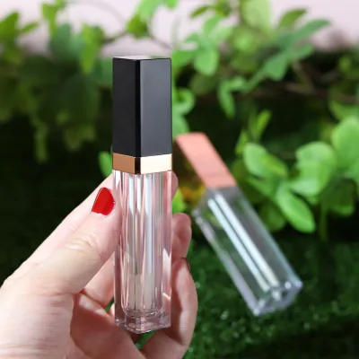 Wholesale 7ml Black Plastic Clear Lip Gloss Container Square Lipgloss Tubes