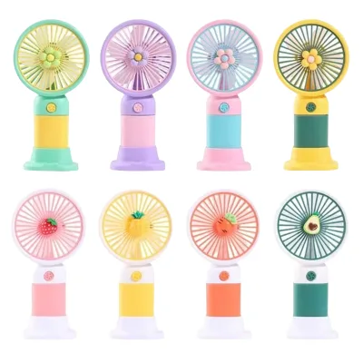 Flower Fruit Mini Outdoor Travel Portable Fan USB Rechargeable Small Desktop Handheld Cool Fans with Phone Holder Promotion Gift