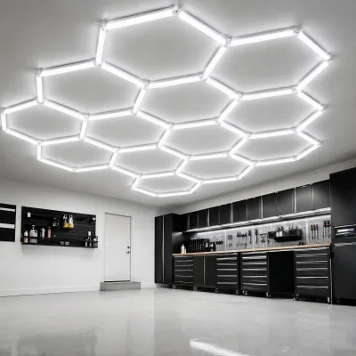 Hexagon LED Garage Ceiling Light Honeycomb Modular Lighting for Home Garage Workshop 6000K Aluminum 110V 220V
