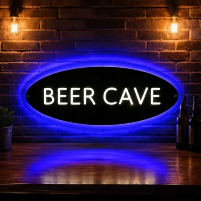 Sleek Black Plate Blue LED Neon Sign 30inch Oval Restroom Light with Adjustable Brightness for Cafe Window and Boutique