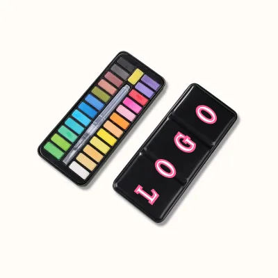 Iron Box Solid Watercolor Paint Portable Sketch Box 12/24 Color Set Paper Children's Graffiti Ages 6+