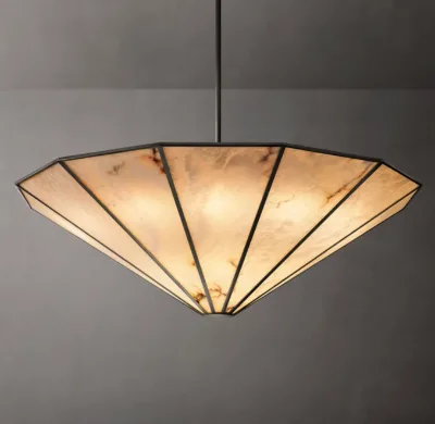 Natural Veined Onyx Stone Hanging Pendant Light Geometric Octagonal Shade Suspended Ceiling Light for Villa Dining Space