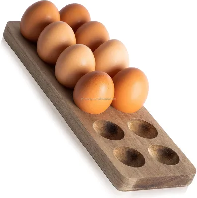 OEM Wood Egg Tray Rustic Wooden Egg Holder For Eggs Usable in Kitchen Refrigerator Countertop for Display or Storage
