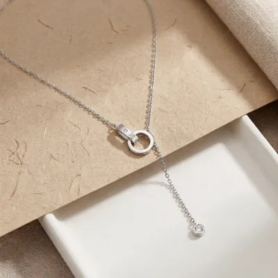 Wholesale VVS1 Moissanite Lariat Necklace Interlocking Circle Y Drop Love Pendant 925 Sterling Silver Women Promise Jewelry Gift