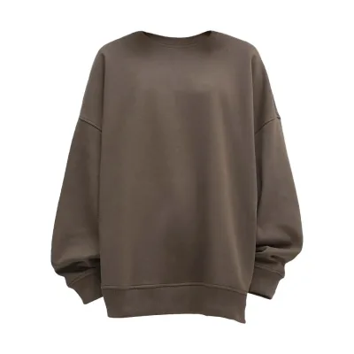 Eco-Friendly Winter Women's Solid Printed Breathable Terry Crew Neck Streetwear Sweatshirt Front Pure Brown Windproof 100%