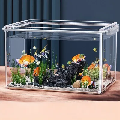 Transparent fish tank small desktop home office goldfish tank mini square PET water tank thick turtle tank