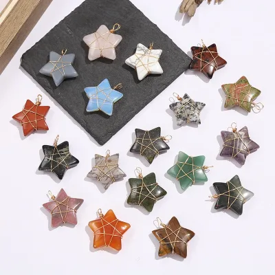Wholesale Star Shaped Pendant Healing Crystal Agate Wire Wrapped Healing Gemstone Charms for Necklace Earring Jewelry Making