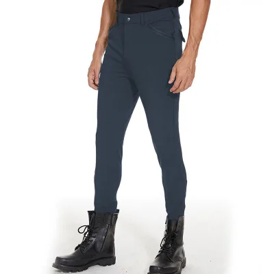 B37 OEM Your Own Logo High Quality Equestrian Riding Tight Denim Breeches Men Youth Tight Anti-Slip Spandex Knitted