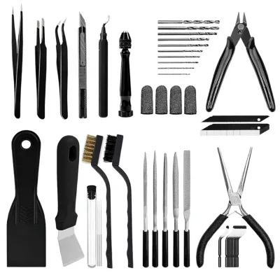 Black Stainless Steel 50/62-Piece 3D Printer Tool Kit Including Nozzle-Cleaning Model-Processing Tools for 3D Printing