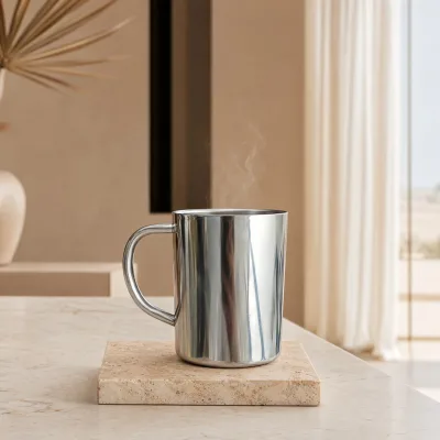 Mirror Polished Stainless Steel Travel Mug Double Layered Coffee Cup with Handle for Office Meeting Cafe and Hotel