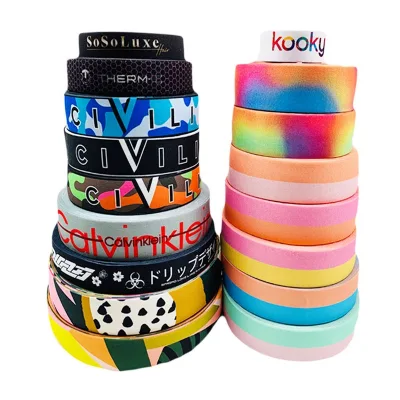 4CM Factory Custom Woven Pattern Transfer Printed Colorful Nylon Elastic Hair Bands Jacquard Elastic Ribbon Band for Garment
