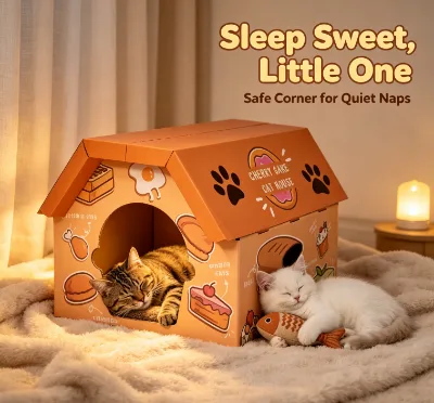 Wholesale Thickened Corrugated Paper Box Enclosed Cat Villa Large Space All Season Cat Scratcher House Wear-resistant
