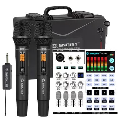 Professional 4-Way Live Mixer SN800 Soundcard U68 Wireless Microphone Full Set 4 MICs 4 Earphones Built-in 3.7V/4000mAh Battery