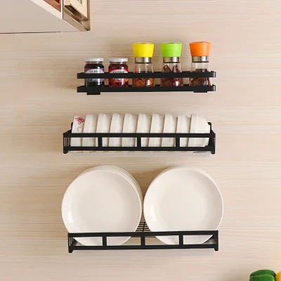 Stainless Steel Dish Drying Rack Wall Mounted No Drill White Kitchen Storage Organizer for Plates Bowls and Spices
