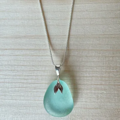 Aqua Blue Sea Glass Mermaid Pendant Sea Glass Pendant Sea Glass Siren Necklace Something Blue