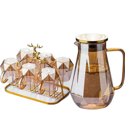 Hot New Products Blown Glass Pitcher Large Capacity Glass Pitcher Hand Made Diamond Glass Pitcher