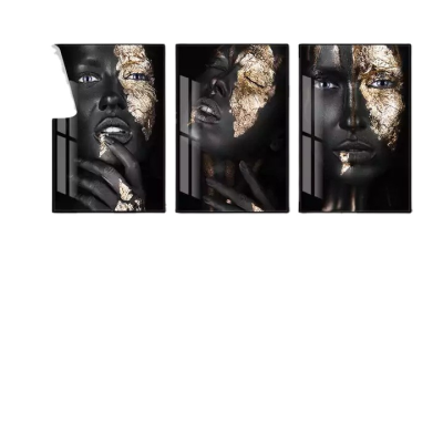 Modern Gold Fashion Sexy Black Dark Skinned Woman Portrait Canvas Painting Poster Wall Art Picture for Living Room