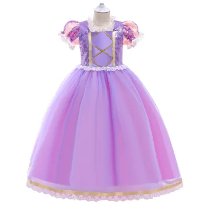 Sparkling Snow Princess Party Dress Short Sleeve Soft Tulle Puffy Skirt Children Carnival Cosplay Costume Stage Event Apparel