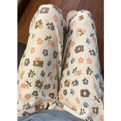 Pajama Pants Women Spring Autumn Thin Cartoon Pants Casual Home Pants Elastic Waistband Comfortable Fit
