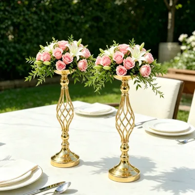 Factory Direct Spiral Gold Silver Candlestick Holder OEM Custom Metal Floral Vase Luxury Tabletop Centerpiece Wedding Decor