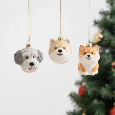 3D Puppy Christmas Bauble - Hand-Painted Ceramic Dog Head Hanging Ornaments | Festive Holiday Collectible