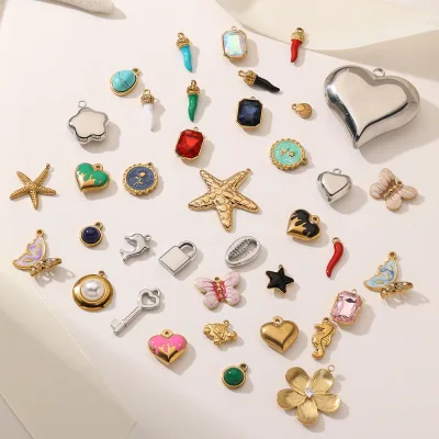 Colorful Enamel Oil Painted Stainless Steel Cast Pendant Waterproof Jewel Butterfly Heart Charms for Necklaces Bracelets Marking