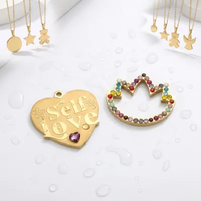Yiwu Aceon Stainless Steel Self Love Embossed Irregular Heart Colorful Zircon Paved Logo Sign Designer Newest Jewelry Charm