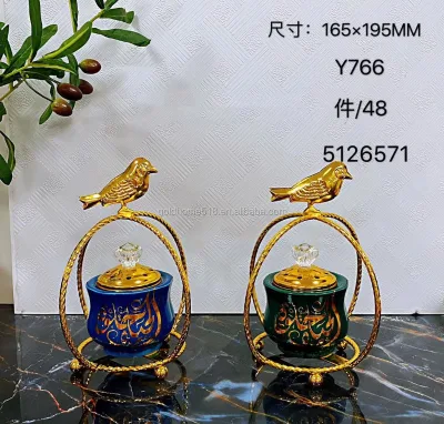 Factory Price New Design Metal Frame Crystal Lid Ceramics Incense burner With Factory Price