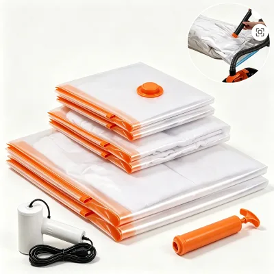 Transparent Vacuum Compression Storage Bags Square Clothes Organizer Pouch Foldable Space Saving Bag for Bedding Travel