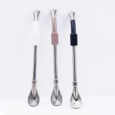 Yerba Mate Bombilla Straw Inox Stirrer Stainless Steel Spoon Portable Straw Set with Brush Demountable Straw