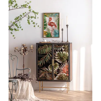 American Black Storage Cabinet Luxury Living Room Cabinet Hand-painted Glass Door Dining Side Cabinet