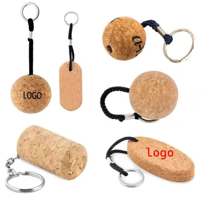 Custom Cork Crafts  Cork Ball Keychain Blank Recycle Wine Cork Stopper Key Ring
