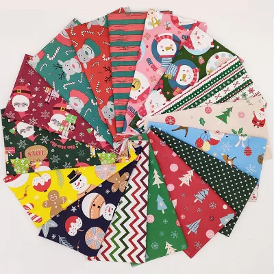Organic Cotton Christmas Plaid Poplin Fabric 16-Piece Patchwork Set Lightweight 160cm Width for Decorations