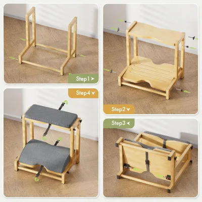Anti-Slip 4-Angle Adjustable Bamboo Ergonomic Footrest Foot Stool for Desk, Office Footrest
