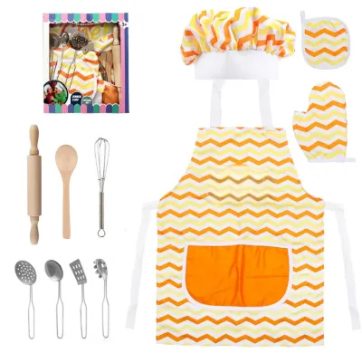 Cross-border Kids Eco-Friendly Plastic Silicone Pretend Play Kitchen Set Simulation Tableware Cooking Utensils Baking Apron Role