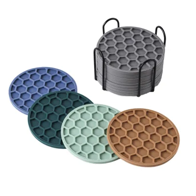 Custom Printed Eco-Friendly Modern Black Silicone Coasters Absorbent Soft Table Pad Set 6 for Coffee Desk Household Decoration