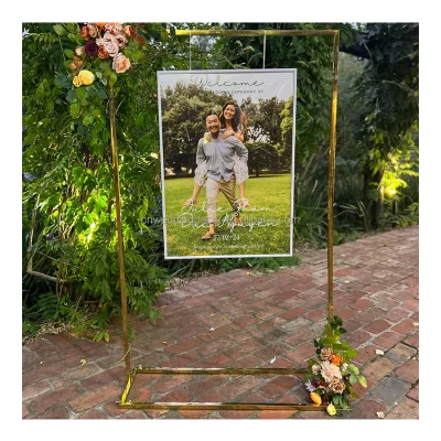 Client Feedback Golden Stainless Metal Wedding Arch Stand Welcome Stand Display for Entrance Decoration