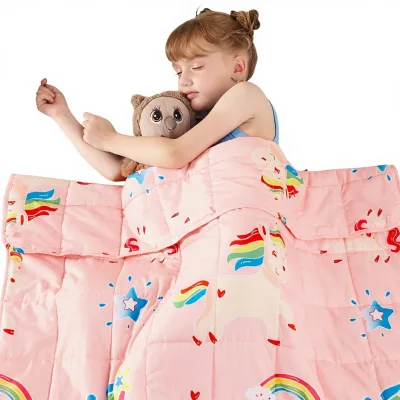 Wholesale Unicorn Rainbow Weighted Lap Throw Blanket 5 Pounds Non-Toxic Glass Beads Breathable Temperature Oeko-tex Certified