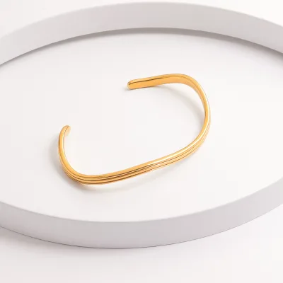 Powell Fashion Custom Pulseiras & Bangles Water Wave Open Irregular Design Stainless Steel Gold Plated Cuff Bangles