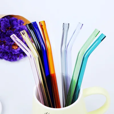 Wholesale Food Grade High Borosilicate clear Bent Glass Straw Set