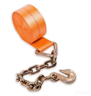 Chain End Ratchet Tie Down Strap Heavy Duty Polyester Cargo Lashing Belt With Steel Chain Grab Hook for Truck Flatbed Trailer