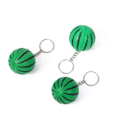 Custom Logo Watermelon Shaped Stress Ball Keychain PU Foam Sensory Stress Relief Toy Mini 3D 4.1x4.1cm for Ages 14+