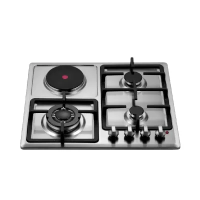 Combination Built-in Gas Cooker with 3 Gas Burners 1 Induction Electric Hob Stainless Steel Surface for Household Outdoor Use