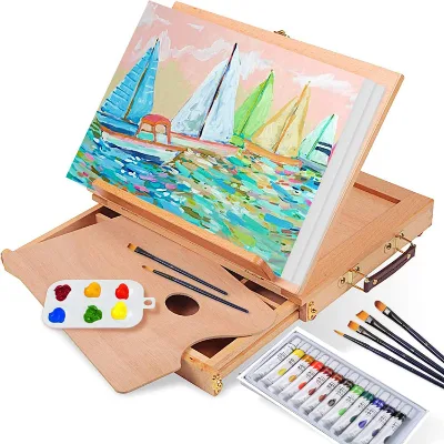 Wholesale Sundyart 24-Piece Art Paint Custom Acrylic Painting Kit with Easel 280G 100% Cotton Canvas Simple Design