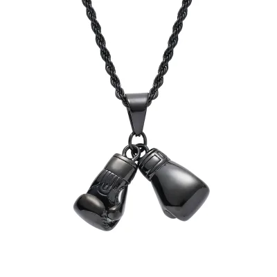 SN175 Classic Gold/Black Plated Stainless Steel Boxing Glove Pendant Rope Chain Necklace Hip Hop Unisex Jewelry Gift Party Daily